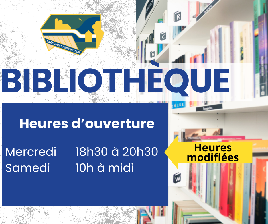 Bibliothèque | Modification des heures d’ouverture depuis le 1er avril